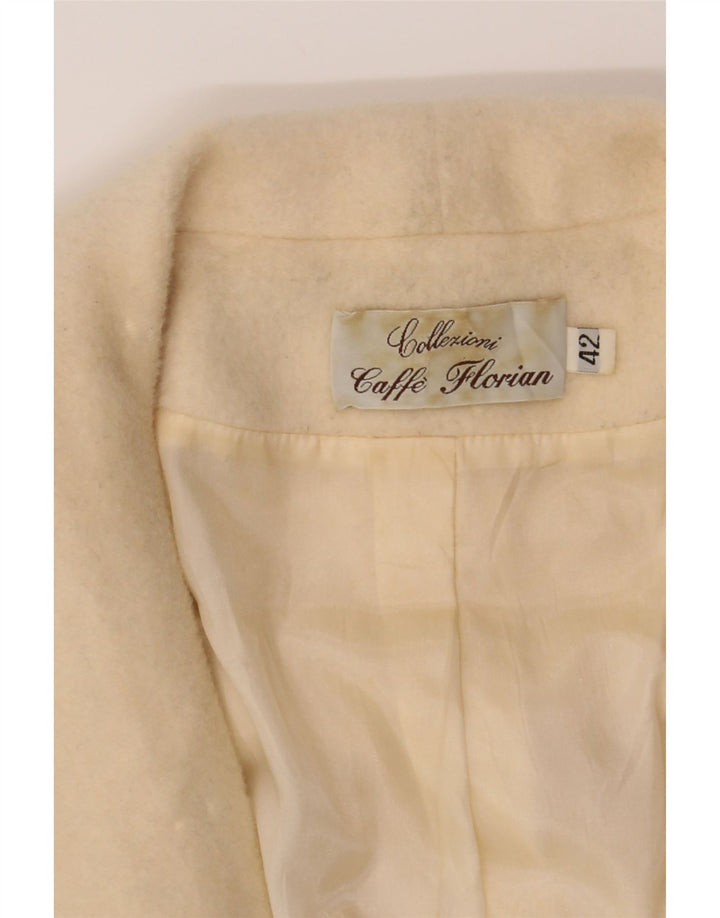 VINTAGE Womens 3/4 Sleeve 1 Button Blazer Jacket IT 42 Medium Beige Wool Vintage Vintage and Second-Hand Vintage from Messina Hembry 