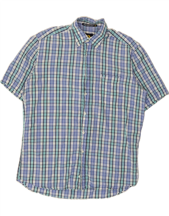 NAVIGARE Mens Short Sleeve Shirt Medium Blue Check Cotton Vintage Navigare and Second-Hand Navigare from Messina Hembry 
