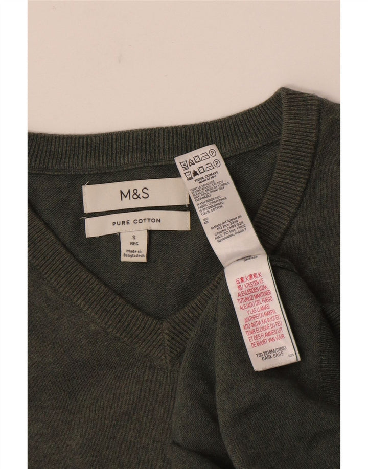 Marks & Spencer Herren-Pullover mit V-Ausschnitt, Größe S, Khaki, Baumwolle