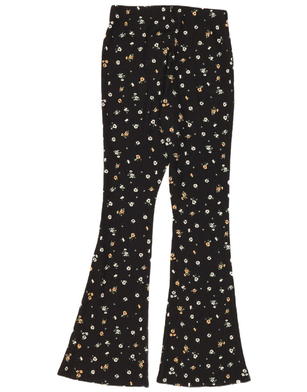 Topshop Damen Flare Leggings UK 10 Small W26 L31 Schwarz geblümtes Polyester