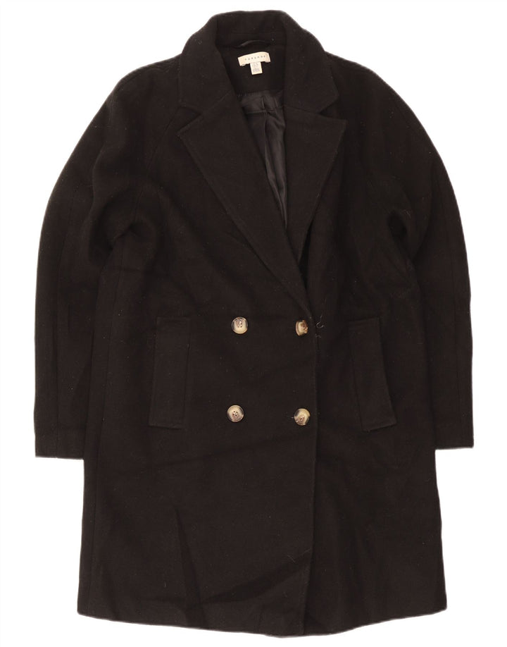 Topshop Damen Übergroßer zweireihiger Mantel UK 10 Small Schwarz Polyester