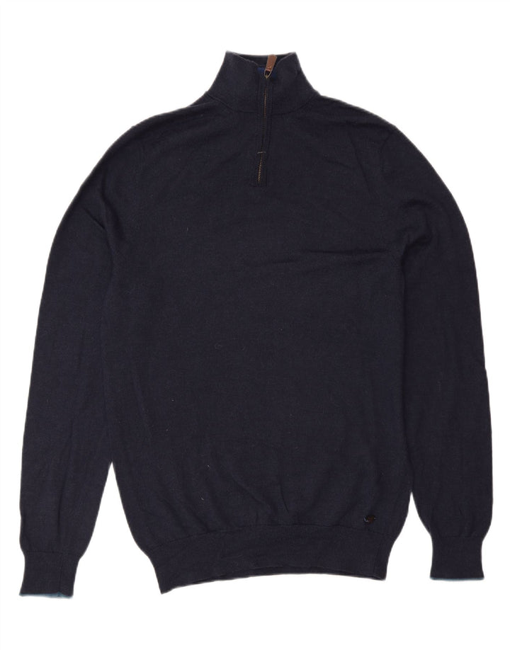 White Stuff Herren-Pullover mit Reißverschluss am Hals, Größe S, marineblaue Wolle