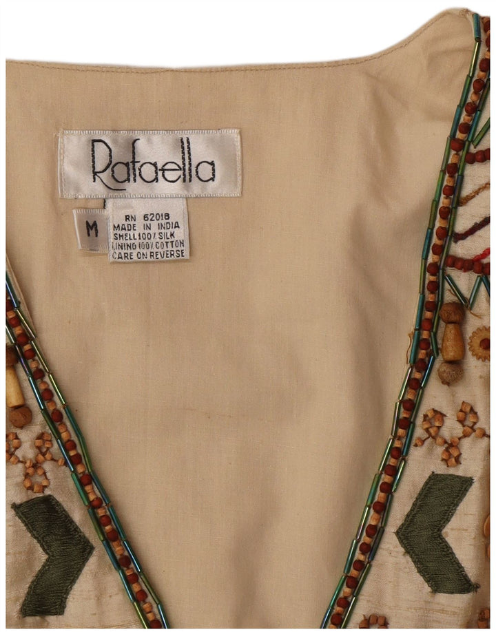 Vintage Damen Weste UK 14 Mittelbeige geometrische Seide