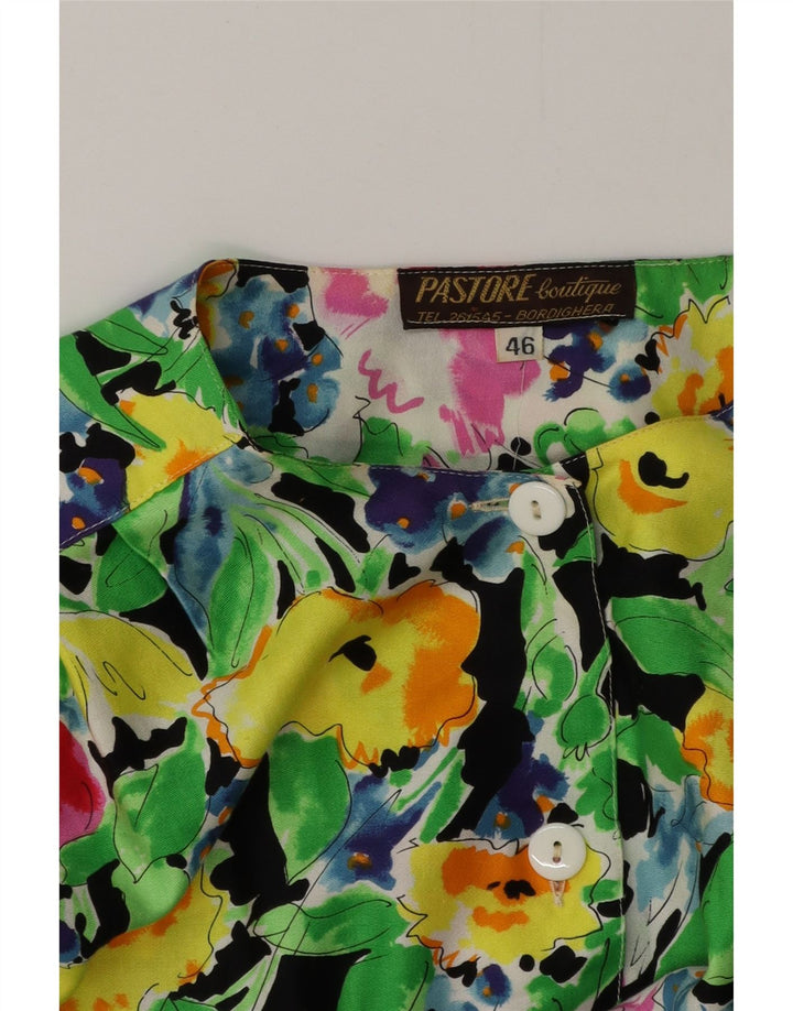 VINTAGE Damen Kurzarm-Hemdbluse IT 46 Großes mehrfarbiges Blumenmuster