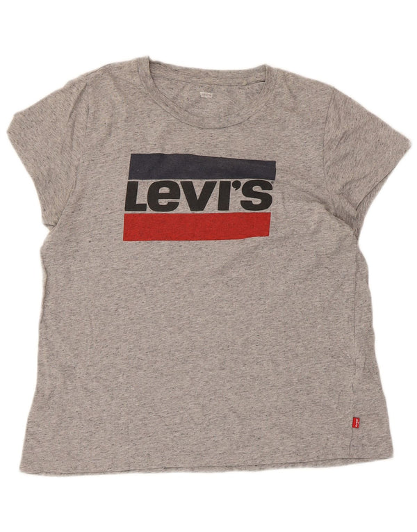 LEVI'S Grafik-T-Shirt-Oberteil für Damen, UK 14, Größe L, grau gefleckte Baumwolle