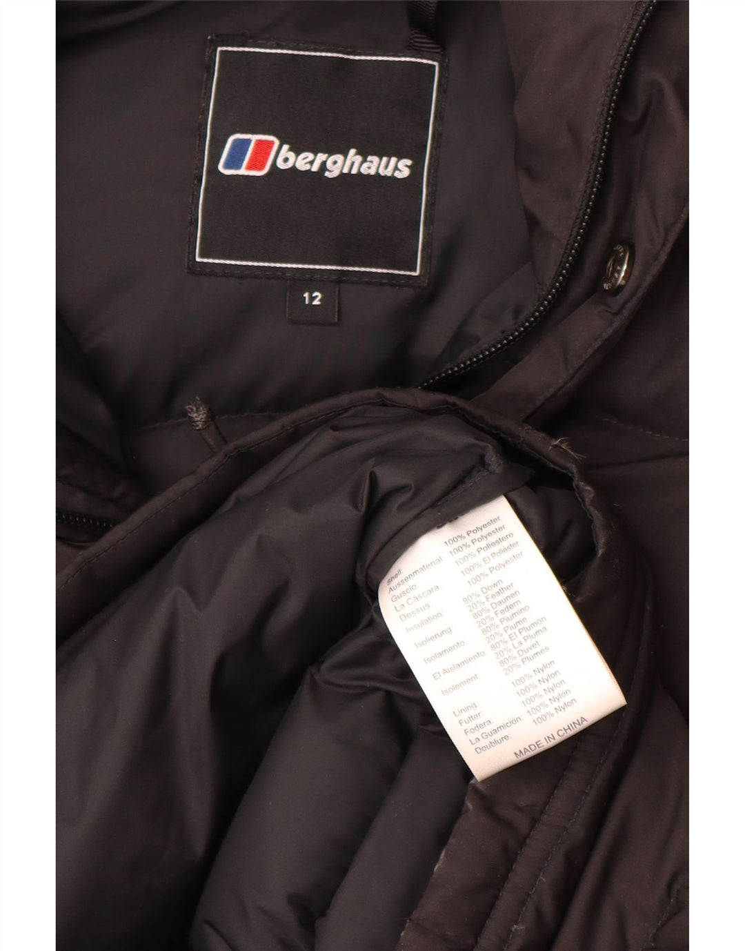 Berghaus Wattierter Damenmantel mit Kapuze, UK 12, Mittelschwarz, Polyester