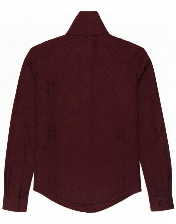 Vintage Damen Durchsichtiges Velourshemd UK 12 Medium Burgundy Paisley