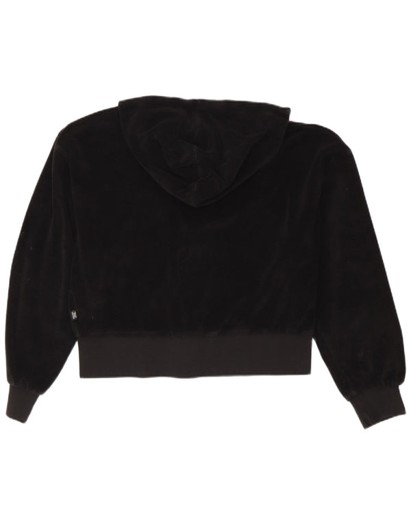 Puma Damen Crop Velvet Zip Hoodie Pullover UK 14 Mittelschwarze Baumwolle