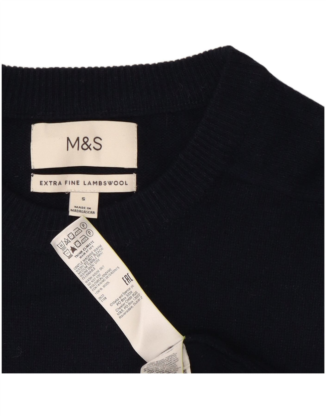 Marks & Spencer Herren-Pullover mit Rundhalsausschnitt, Größe S, marineblaue Wolle