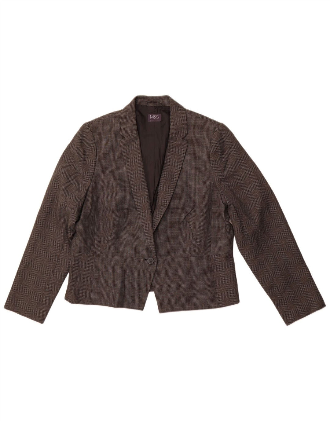 MARKS & SPENCER Damen-Blazer mit 1 Knopf, Gr. 16, groß, grau kariert