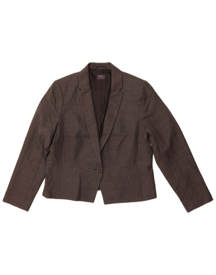 MARKS & SPENCER Damen-Blazer mit 1 Knopf, Gr. 16, groß, grau kariert