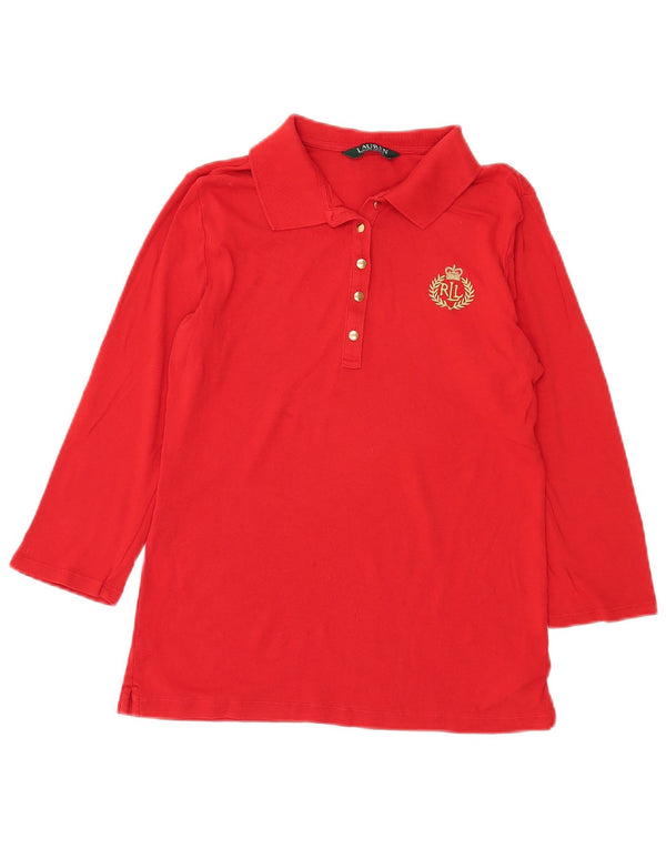 Ralph Lauren Womens 3/4 Sleeve Polo Shirt UK 12 Medium Red Cotton