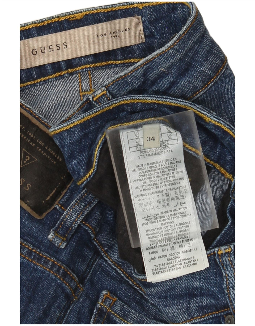 Guess Herren Straight Jeans W34 L32 Blaue Baumwolle