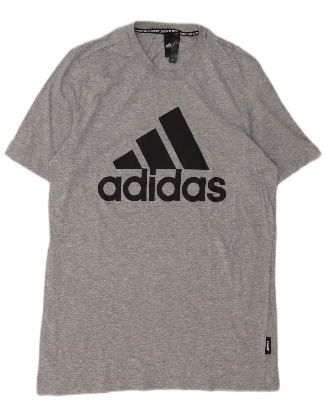 ADIDAS Herren Grafik-T-Shirt-Oberteil aus mittelgrau gesprenkelter Baumwolle