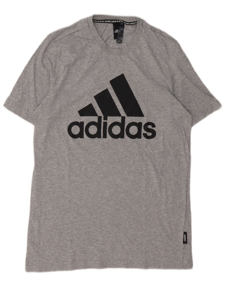 ADIDAS Herren Grafik-T-Shirt-Oberteil aus mittelgrau gesprenkelter Baumwolle