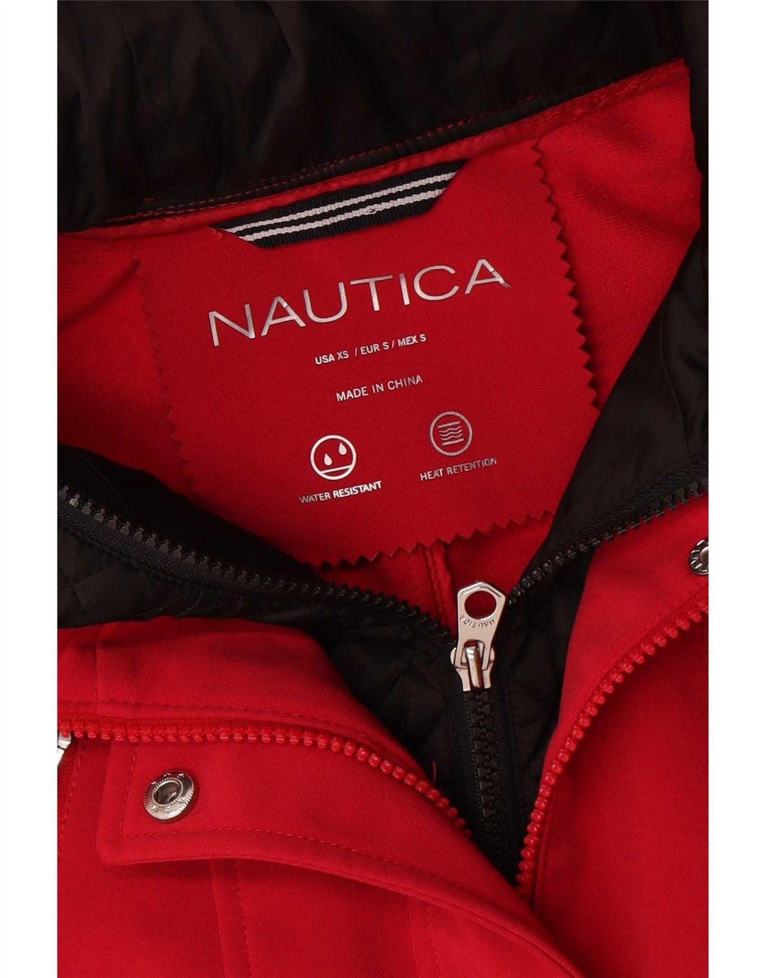 Nautica Damen-Regenjacke mit Kapuze, UK 6, XS, rotes Colourblock-Polyester