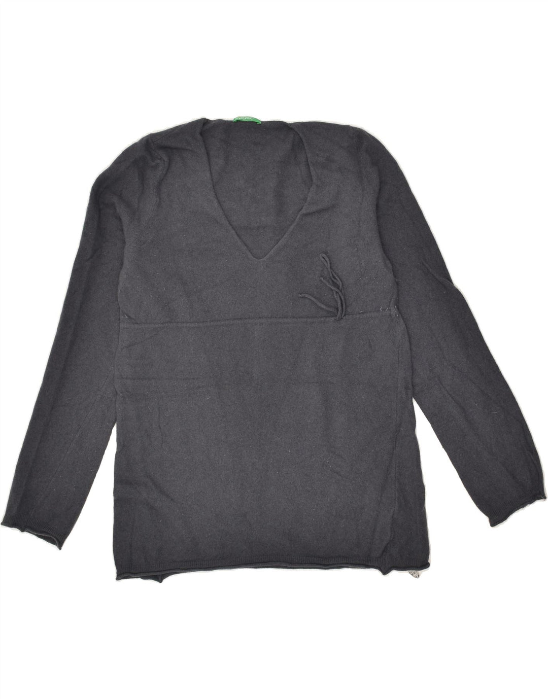 BENETTON Womens V-Neck Jumper Sweater UK 12 Medium Grey Wool | Vintage Benetton | Thrift | Second-Hand Benetton | Used Clothing | Messina Hembry 