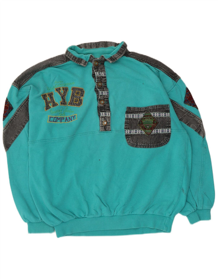 Vintage Herren-Sweatshirt mit Grafik, groß, Türkis, Farbblock