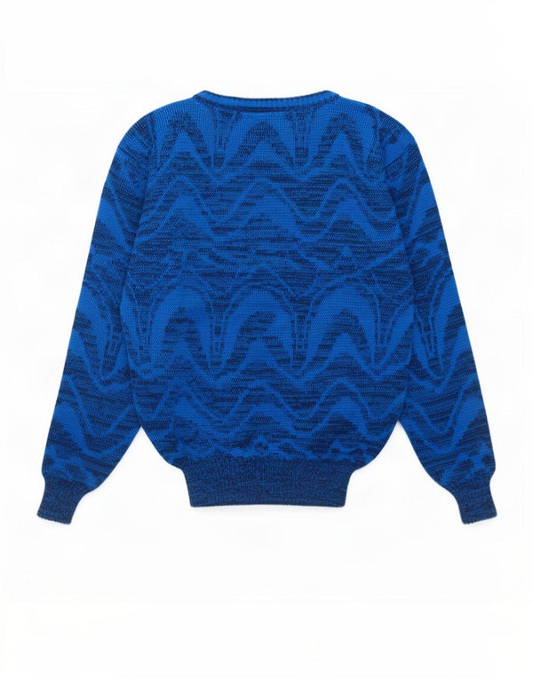 Vintage Herren Pullover mit Rundhalsausschnitt IT 52 Großes blaues geometrisches Acryl