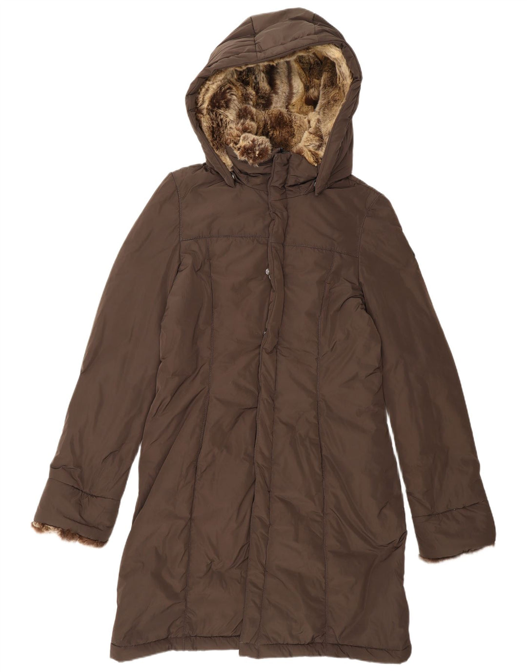 Refrigiwear Wattierter Damenmantel mit Kapuze IT 46 Large Braunes Polyester
