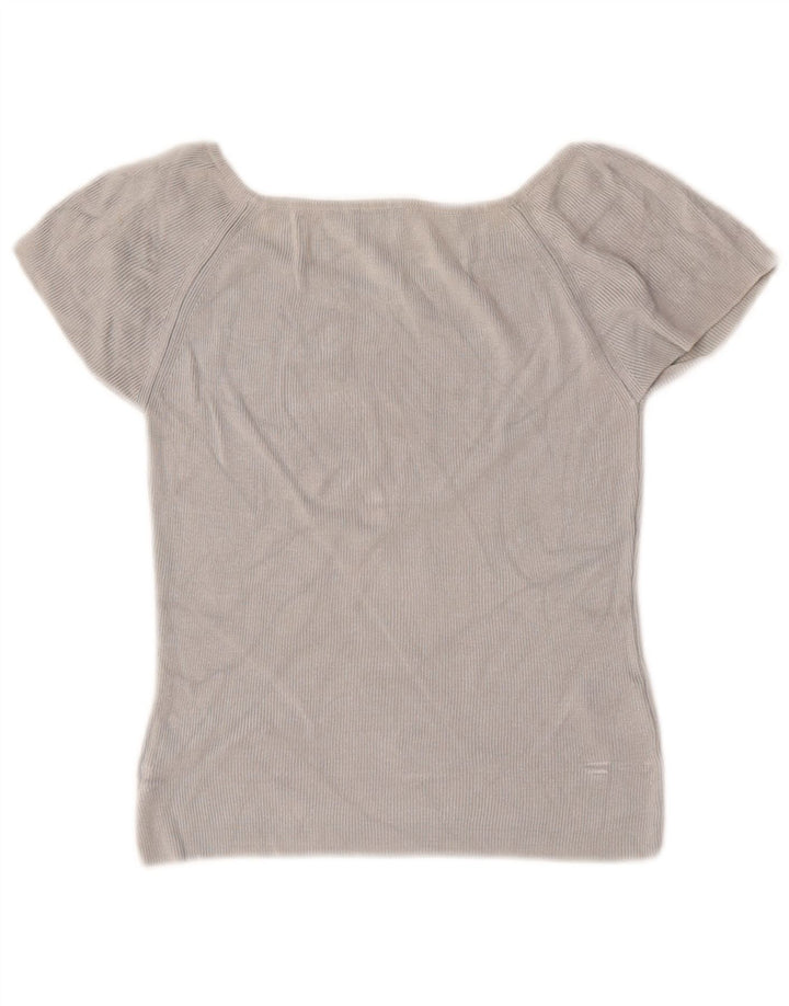 Stefanel Womens Lash Crop Bluse Top UK 12 Mittelgrau Rayon