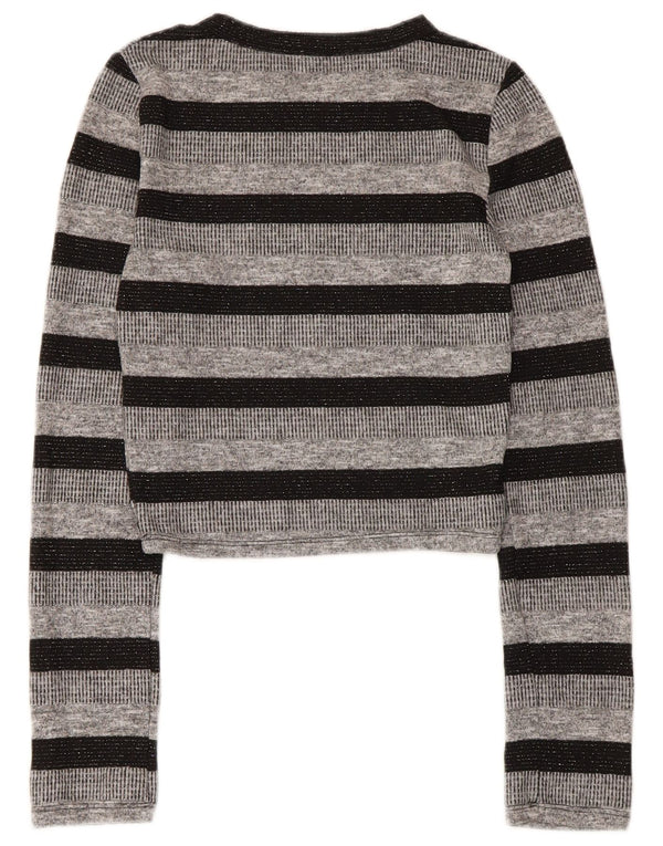 Zara Damen Trafaluc Crop Top Langarm UK 8 Small Grau gestreift Polyester