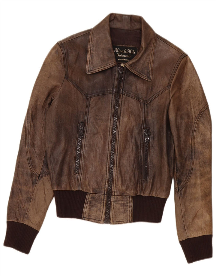 Vintage Damen Lederjacke UK 6 XS Braun