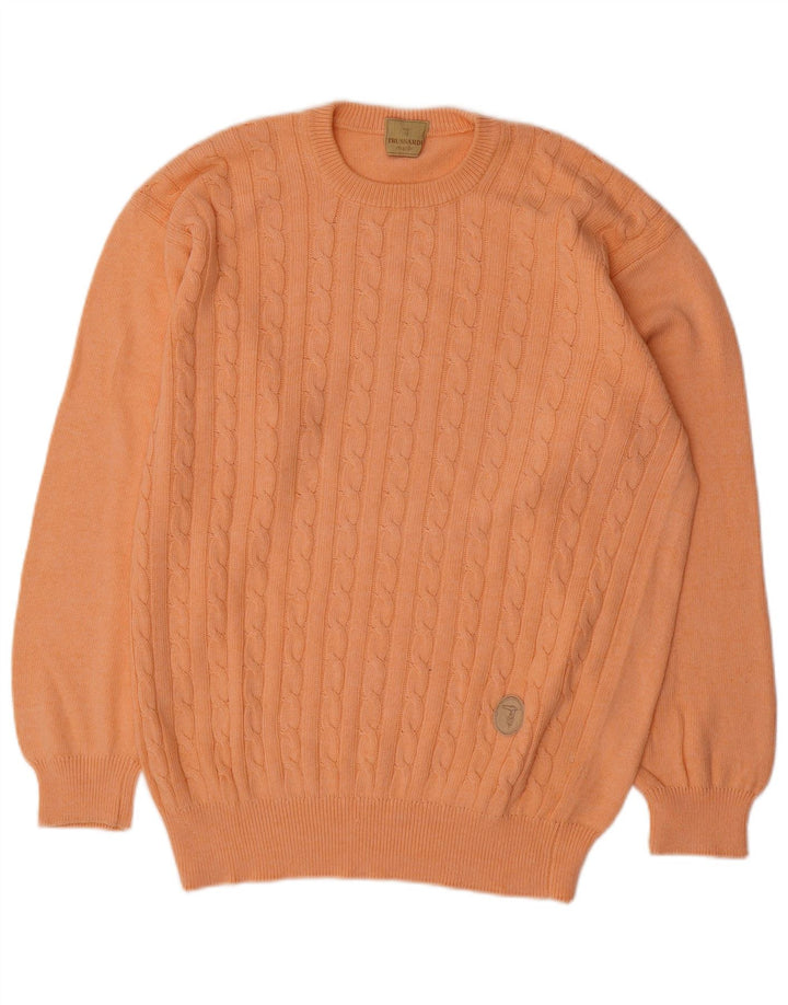 Trussardi Herren-Pullover mit U-Boot-Ausschnitt, groß, orangefarbene Baumwolle