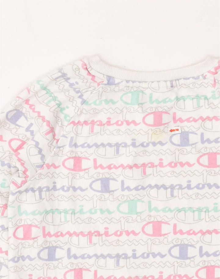CHAMPION Womens Graphic Sweatshirt Jumper UK 14 Large White Cotton | Vintage Champion | Thrift | Second-Hand Champion | Used Clothing | Messina Hembry 