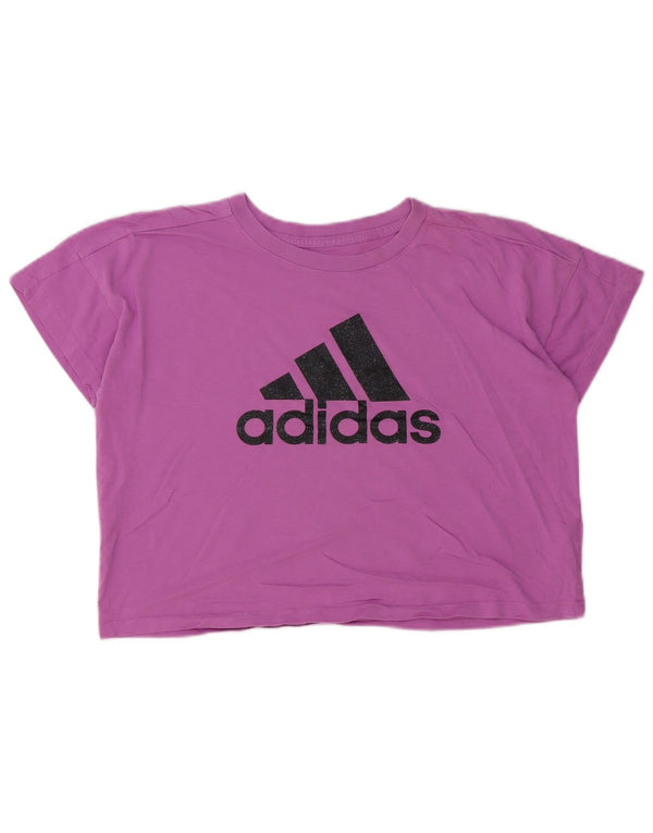 Adidas Damen Loose Fit Crop Graphic T-Shirt Top US 14 Large Lila Baumwolle