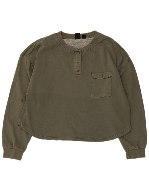 Roxy Damen-Sweatshirt mit Knopfkragen, UK 16, Größe L, Khaki, Baumwolle