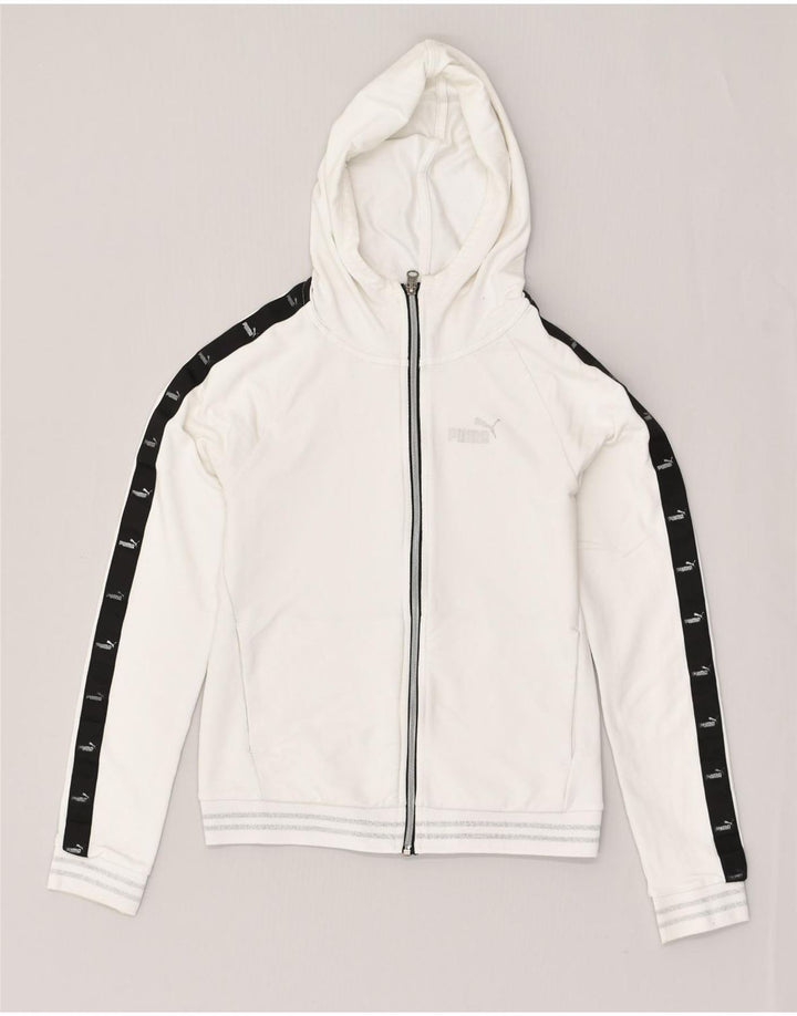 PUMA Womens Zip Hoodie Sweater UK 10 Small White Cotton | Vintage Puma | Thrift | Second-Hand Puma | Used Clothing | Messina Hembry 