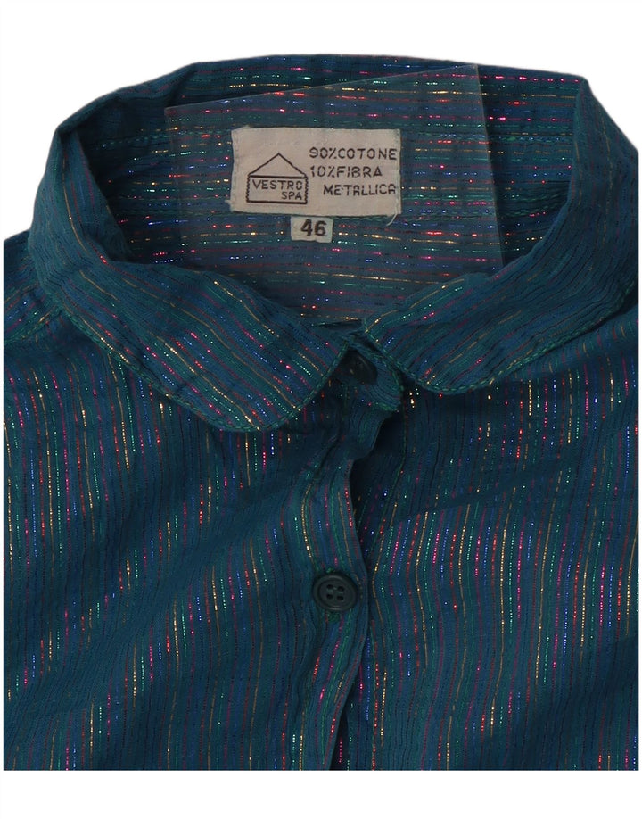 Vintage Damen Shirt IT 46 Groß blau gestreift Metallic
