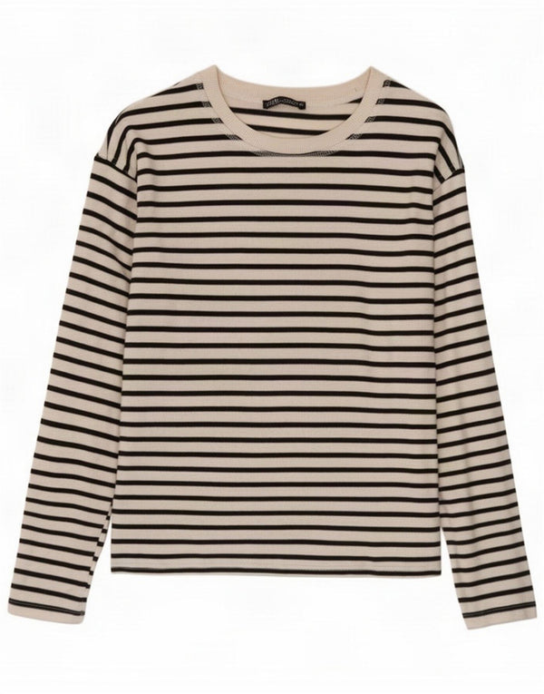 Zara Damen Top Langarm UK 10 Small Weiß gestreift