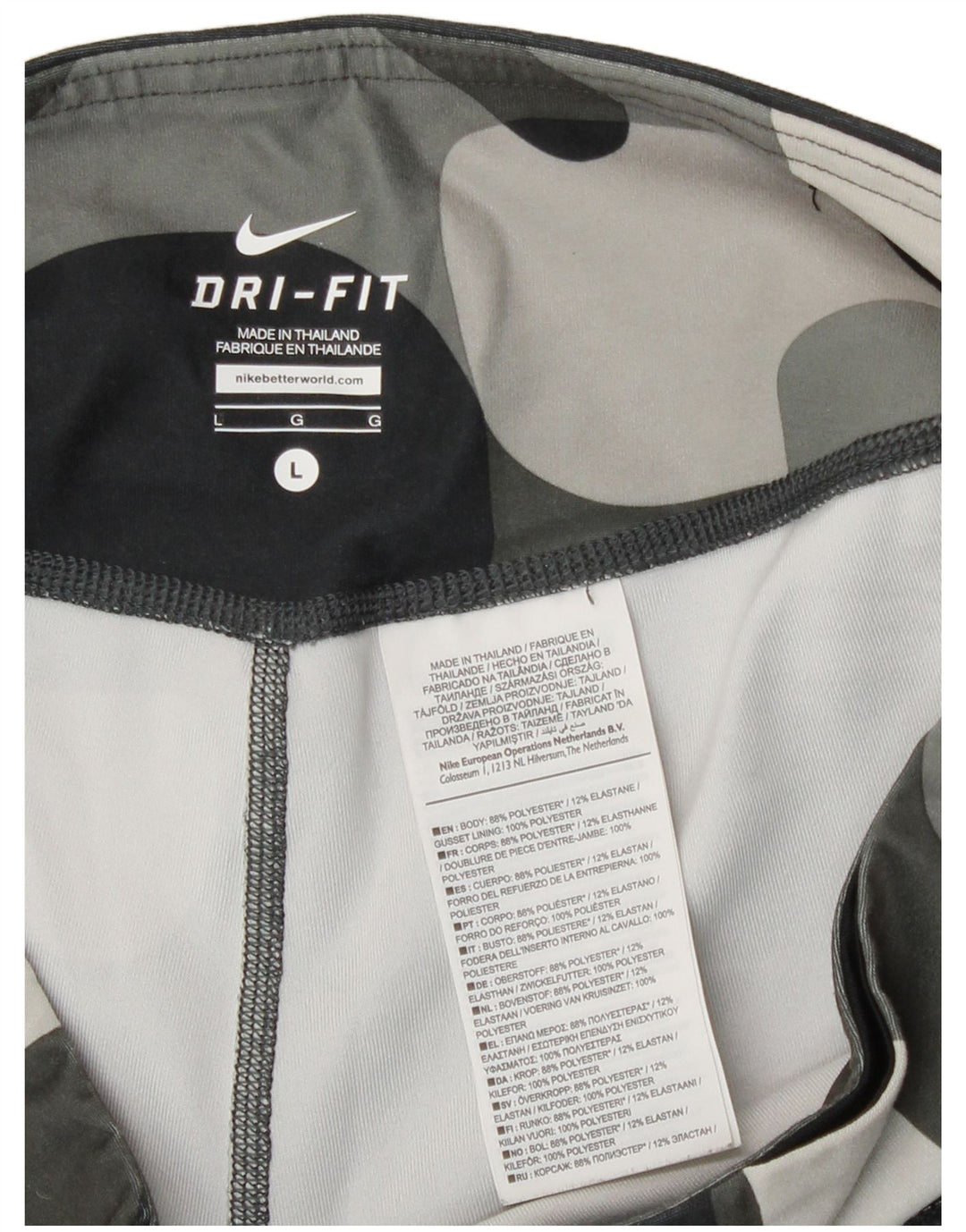 Nike Damen Dri Fit Leggings UK 14 Large Grau Camouflage Polyester