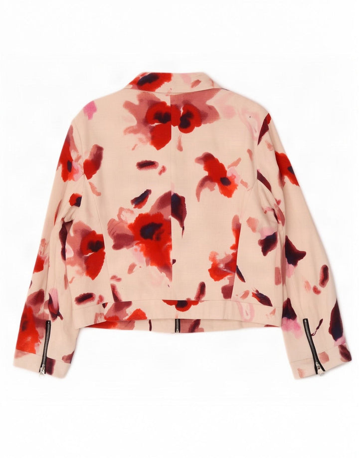 Zara Damen Bomberjacke UK 18 XL Weiß geblümte Baumwolle