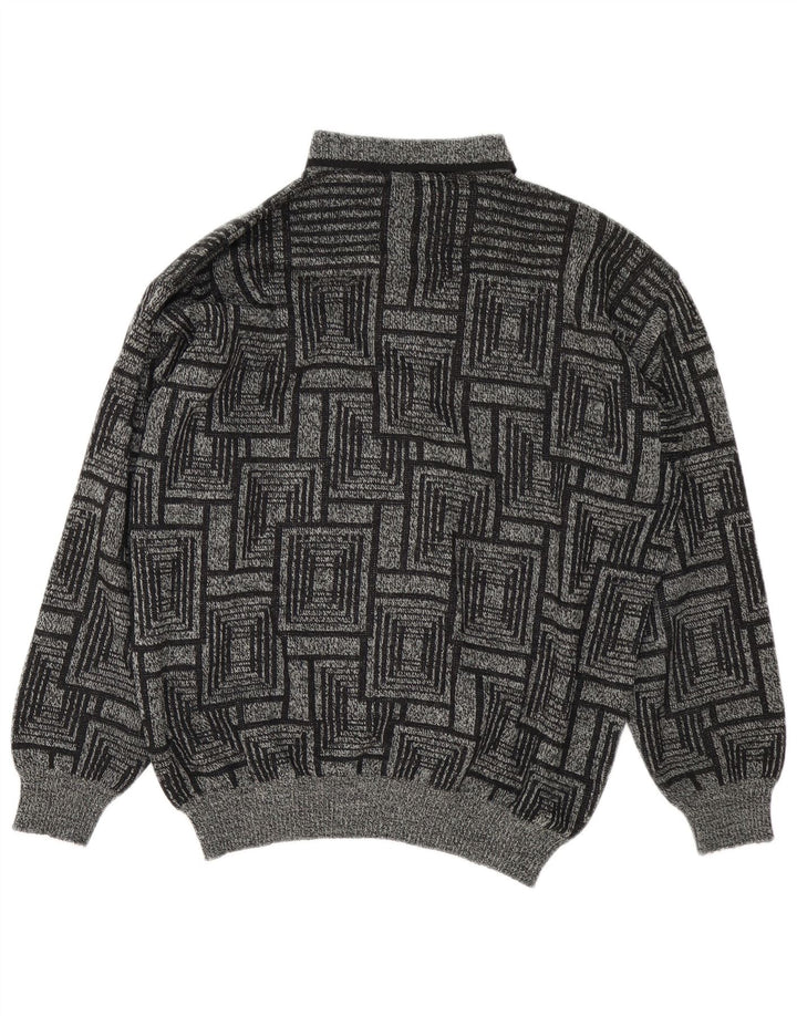 Vintage Herren Polo-Kragen Pullover Sweater Groß Grau Geometrisch