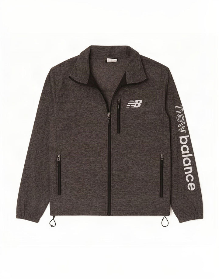 New Balance Herren-Trainingsanzugoberteil mit Grafik, Größe S, grau geflecktes Polyester