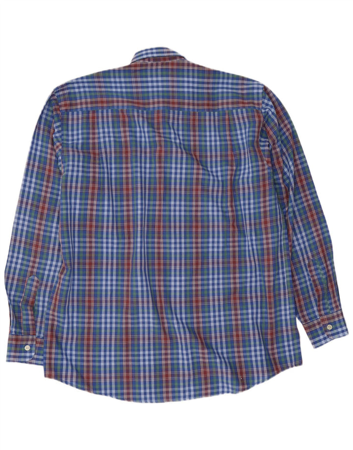 Vintage-Herrenhemd aus mittelblauem Karo-Polyester