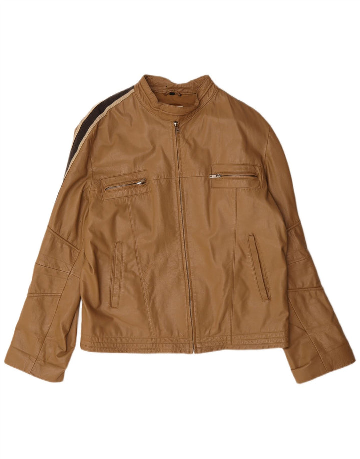 Vintage Herren Lederjacke IT 54 XL Beige Colourblock Leder