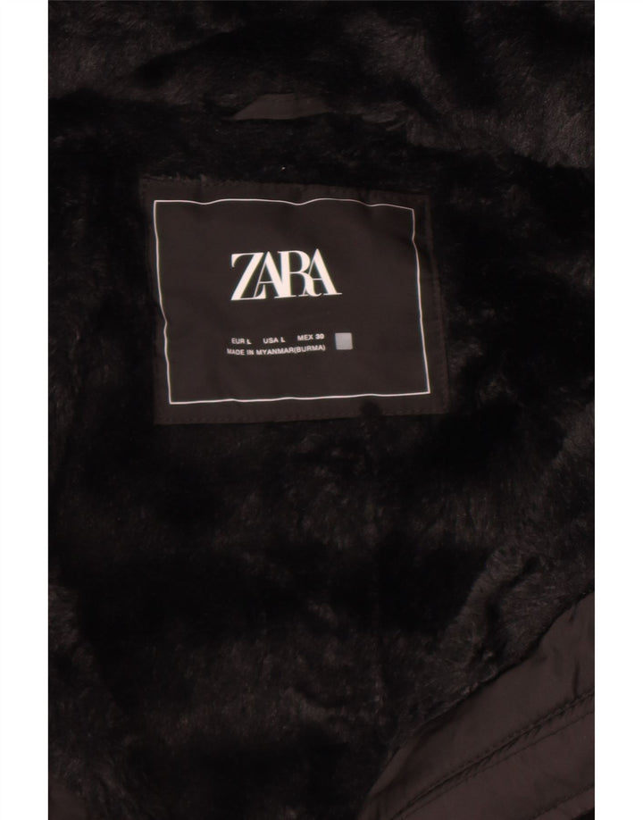 Zara Damen-Jacke mit Kapuze, gepolstert, Größe 44, Schwarz