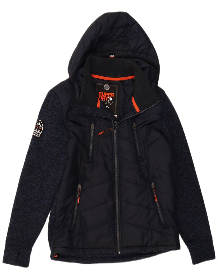 Superdry Herren-Jacke mit Kapuze, gepolstert, Größe 40, Marineblau, gesprenkeltes Polyester