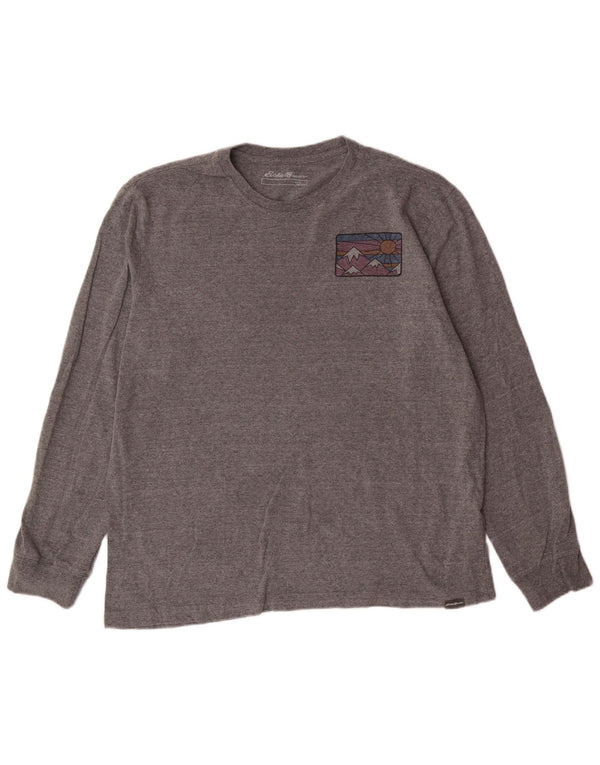 EDDIE BAUER Mens Graphic Top Long Sleeve Large Grey Cotton