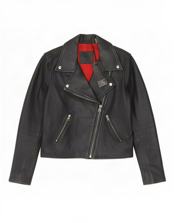 Levi's Damen Crop Leder Bikerjacke UK 6 XS Schwarz
