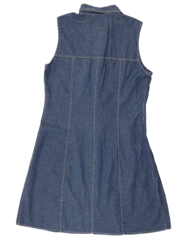Vintage Damen Ärmelloses Jeanskleid UK 14 Große blaue Baumwolle