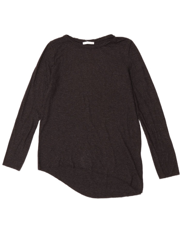 Langärmliges, asymmetrisches Tunika-Oberteil von Zara für Damen, Gr. 10, Größe S, graue Viskose