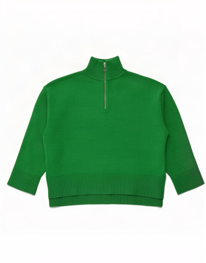 Zara Damen-Pullover mit Reißverschluss am Hals, Gr. 16, Grün
