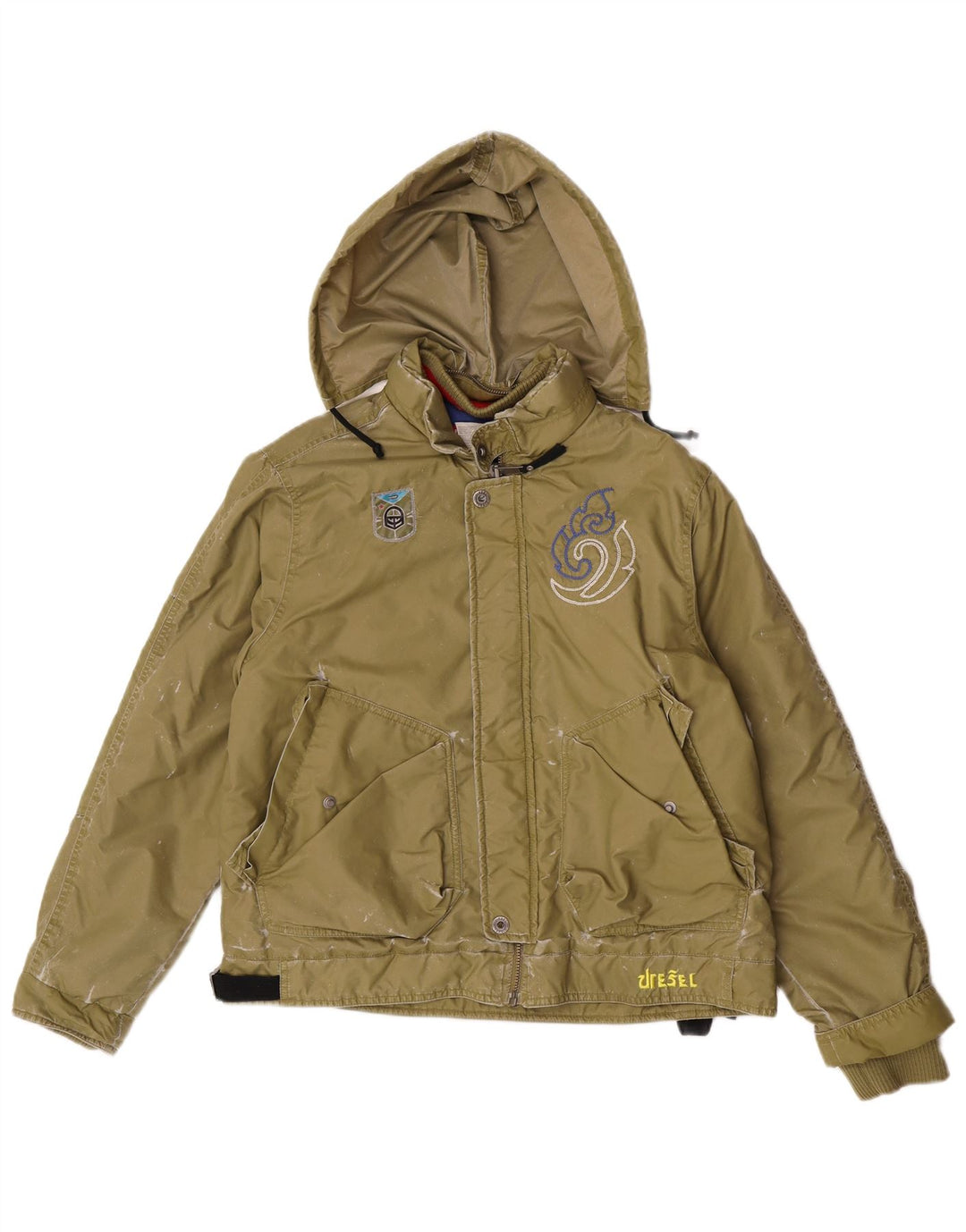 Diesel Jungen-Bomberjacke mit grafischer Kapuze, 13–14 Jahre, XL, Khaki, Polyamid