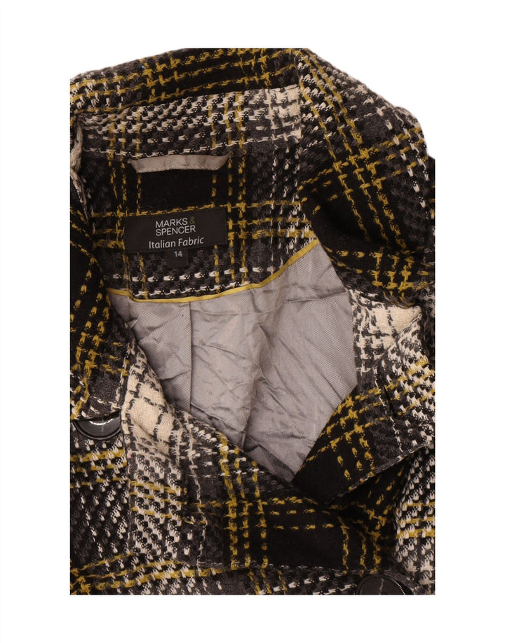 Marks & Spencer Womens Short Pea Coat UK 14 Large Schwarz Kariertes Acryl