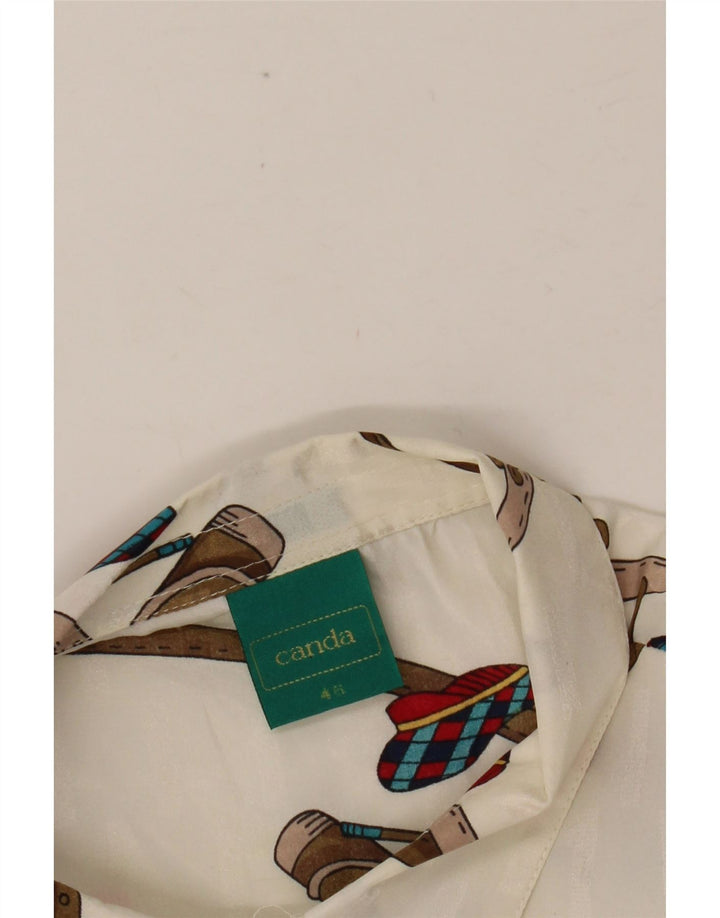 CANDA Damen-Hemdbluse mit abstraktem Muster, Größe 46, groß, aus weißem Polyester